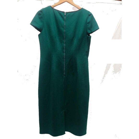 Elie Tahari Green Wool Blend Dress Leather Trim 10 - Picture 5 of 7
